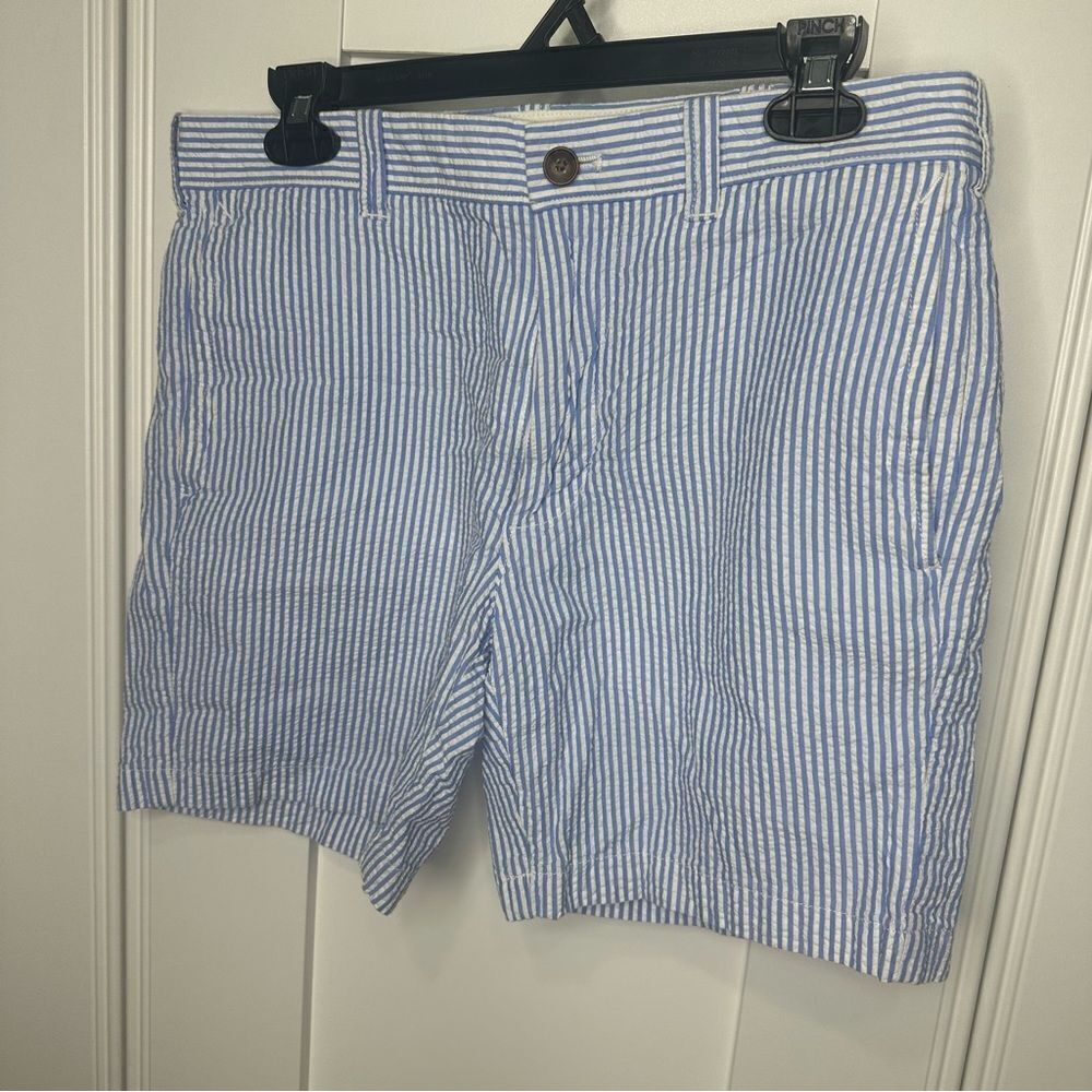 J. Crew Blue and White Striped Flat Front Shorts (b1)
